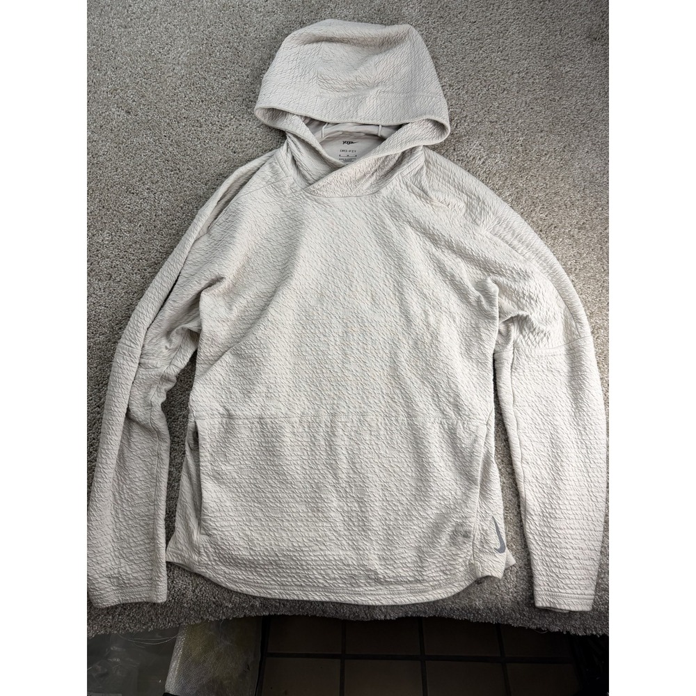 Nike Hoodie Mens M White Dri-FIT Yoga V-Neck Pullover Textured Logo Sweatshirt